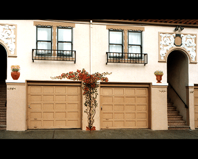 Symmetrical beige garage doors