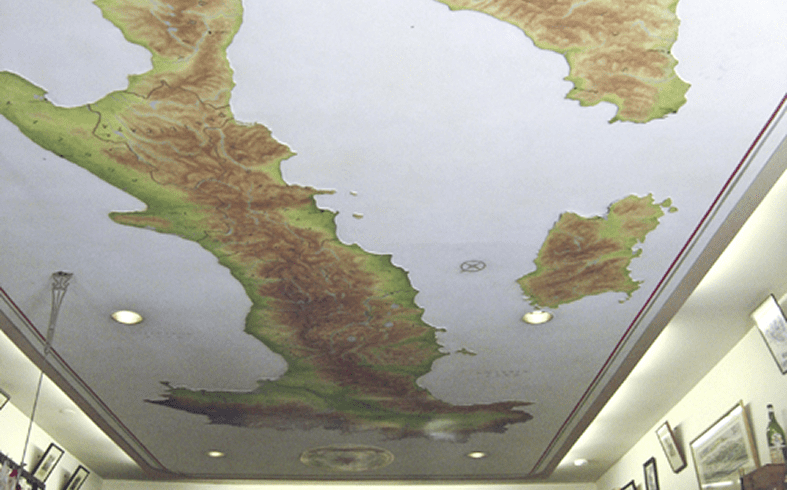Ceiling painted with map design