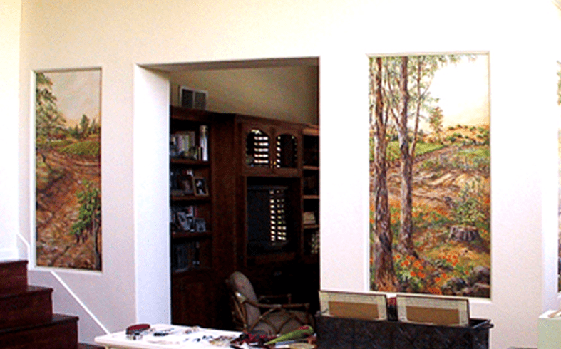 Landscape paintings in living room