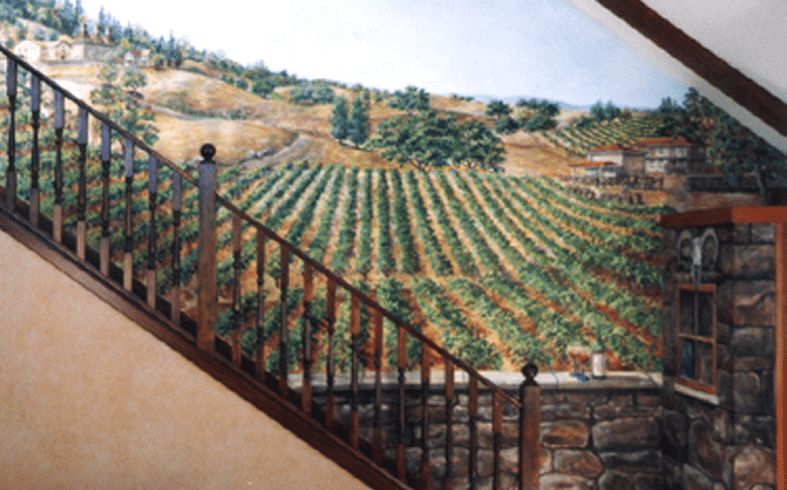 Scenic vineyard painting indoors