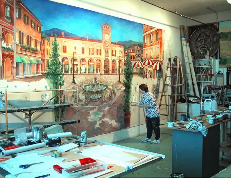 Studio with mural in progress