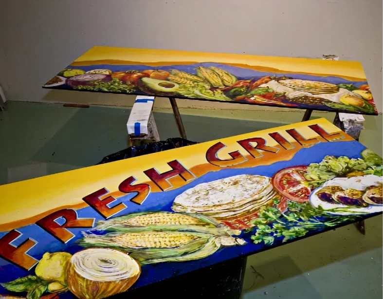 Vibrant food-themed mural artwork
