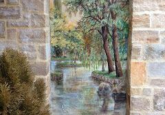 Painted landscape in arched niche